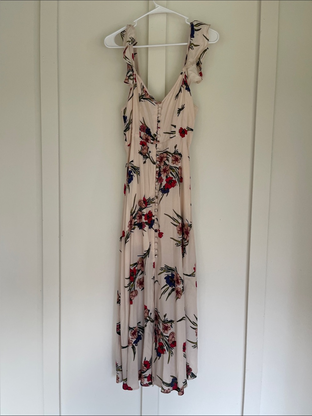 Floral Floral Strap Maxi Dress in Cream with Red, Rose & Blue Blooms